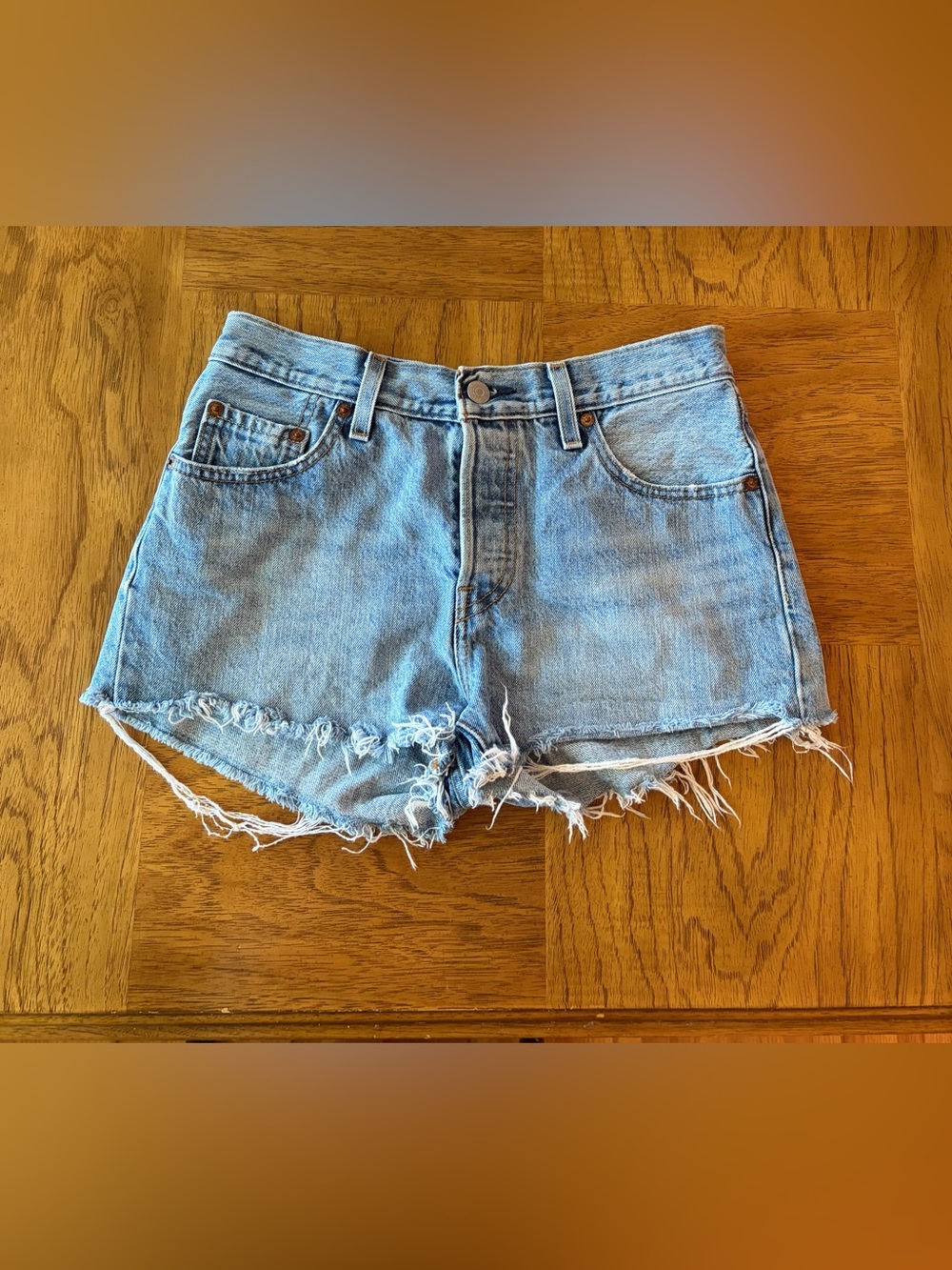 Levi’s 501 Light Wash Frayed Hem Denim Shorts